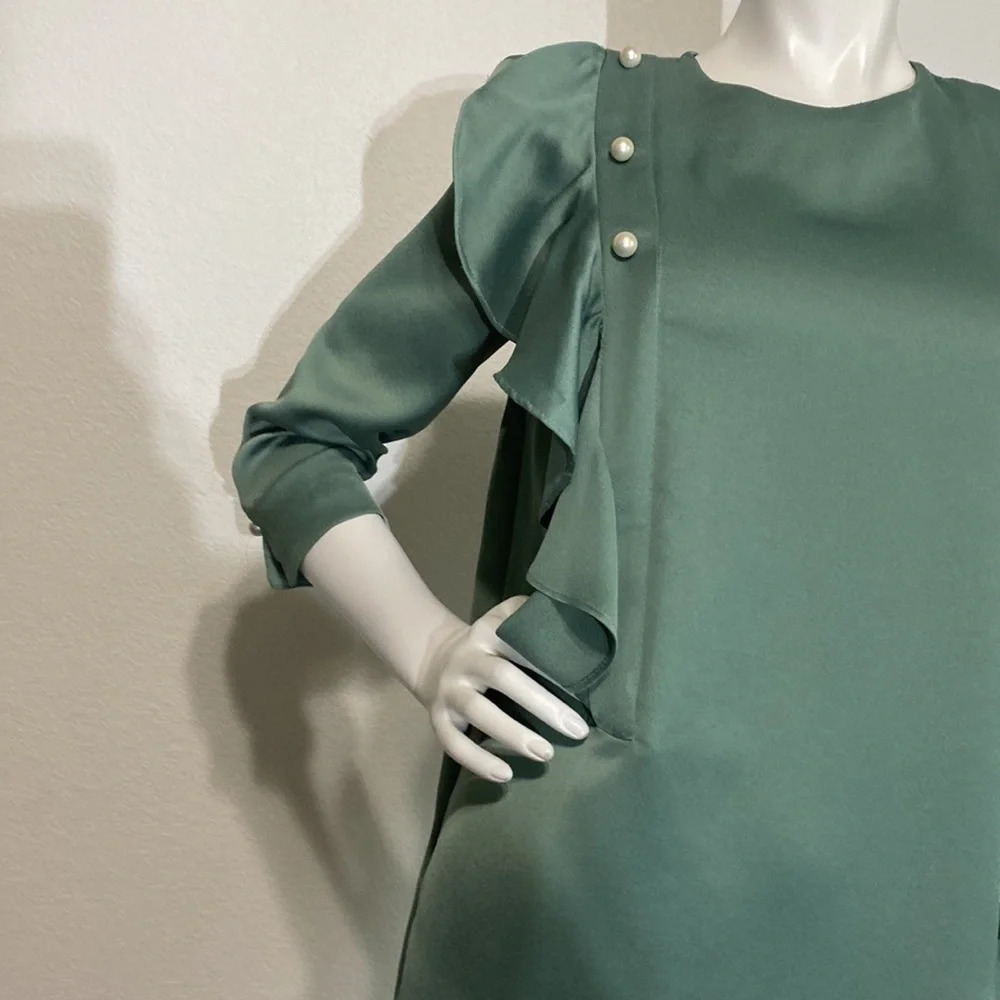 Zara Green Mini Dress with Ruffle Detail - Picture 5 of 10